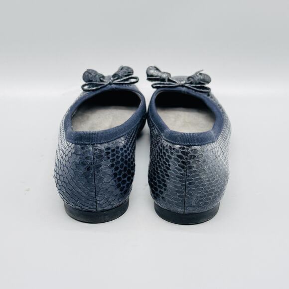 Stuart Weitzman Shoes Womens 6 Blue Ballet Flats Tulip Bow Tassel Snake Embossed - Picture 7 of 13